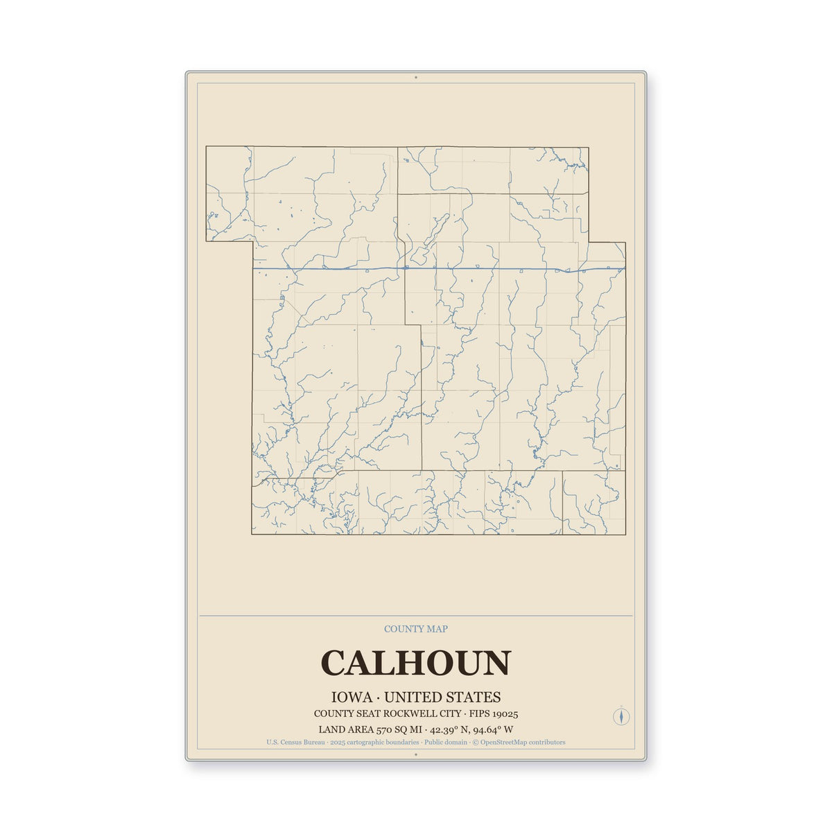Calhoun County, Iowa Map Aluminum Sign in Heritage Nautical style