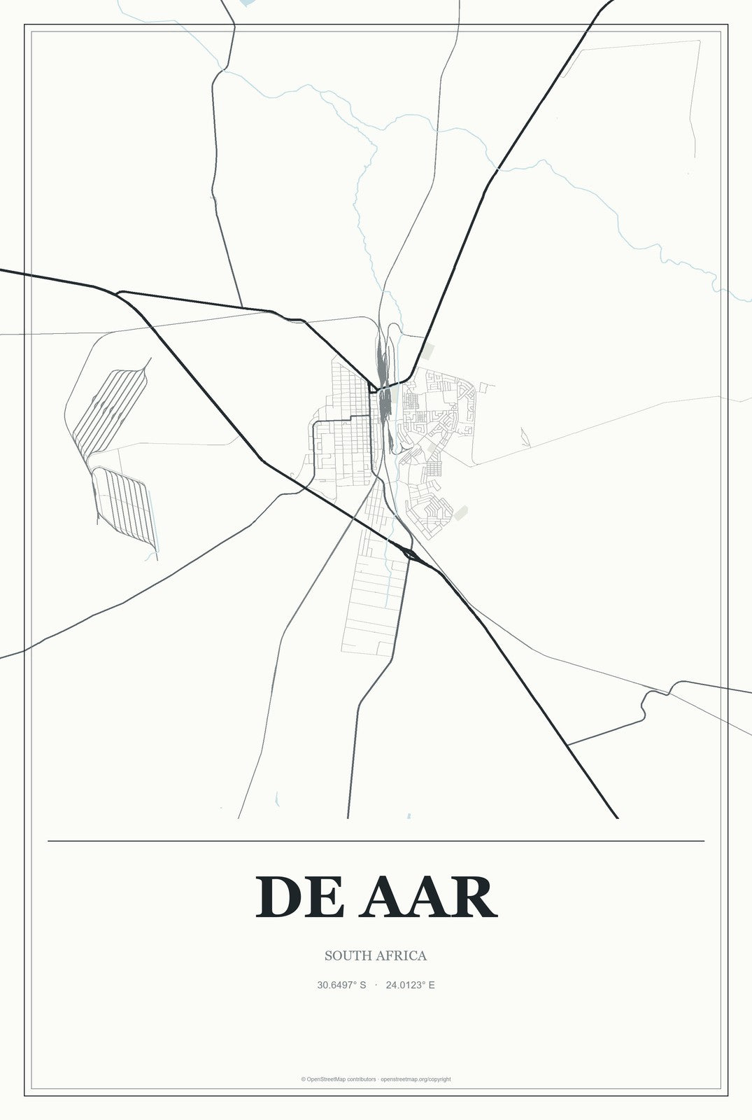 De Aar, South Africa City Map Aluminum Sign in Gallery Air style