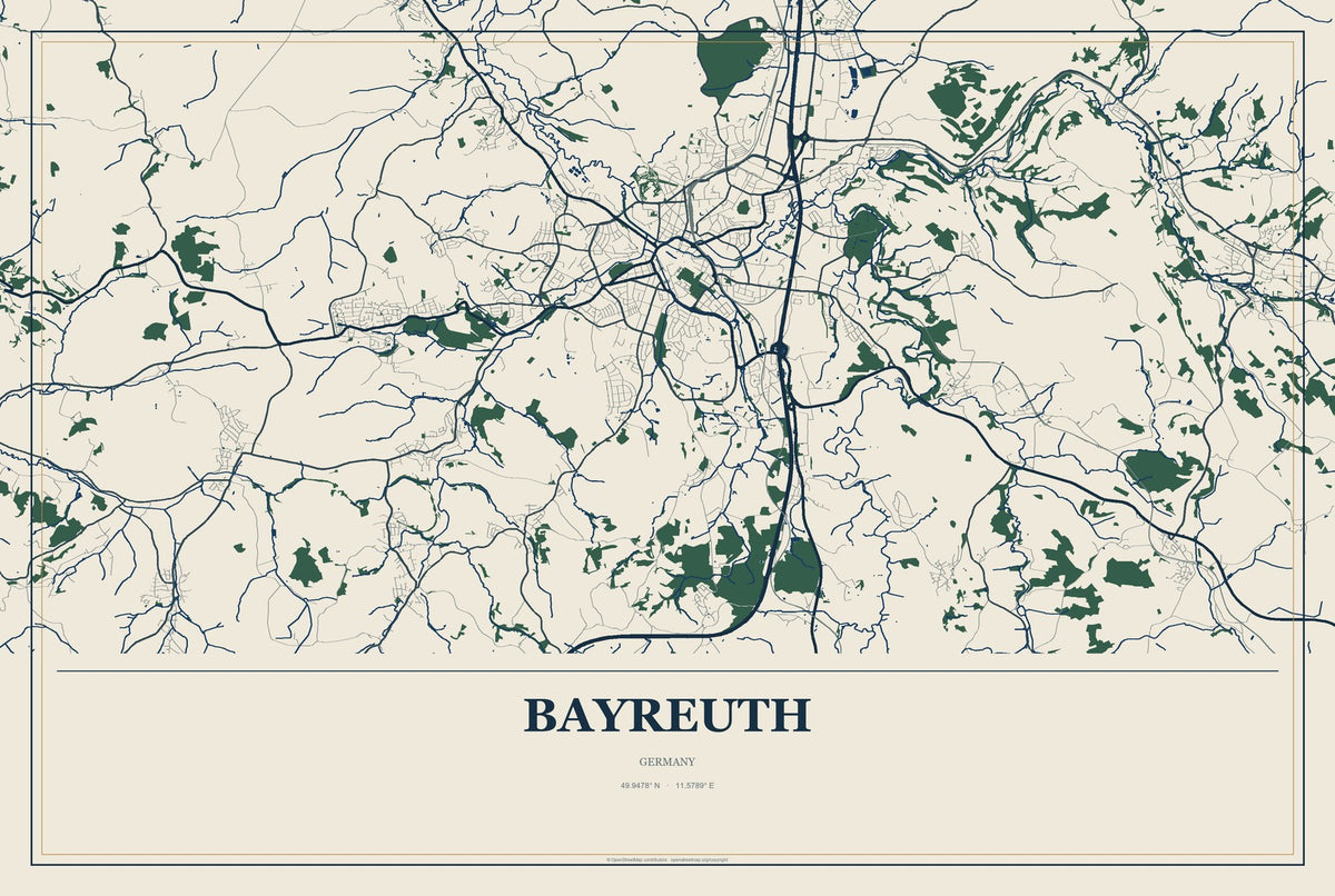 Bayreuth, Germany City Map Aluminum Sign in Coastal Cutout style