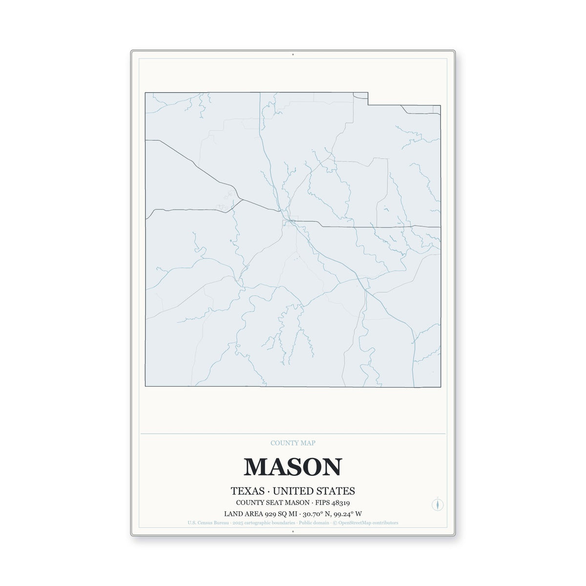 Mason County, Texas Map Aluminum Sign in Gallery Air style