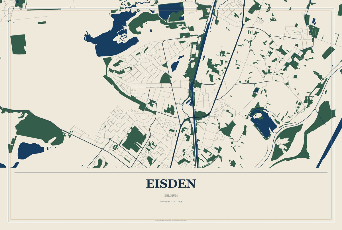 Eisden, Belgium City Map Aluminum Sign in Coastal Cutout style
