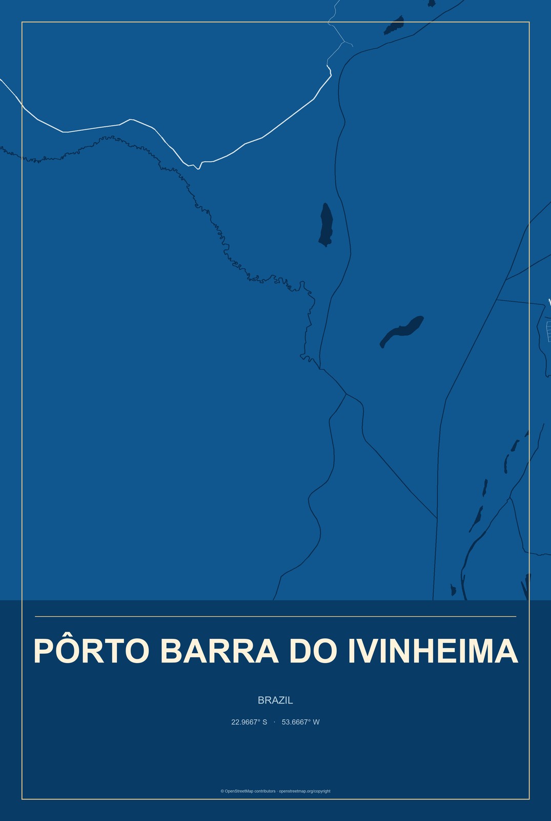 Pôrto Barra do Ivinheima, Brazil City Map Aluminum Sign in Harbor Cobalt style