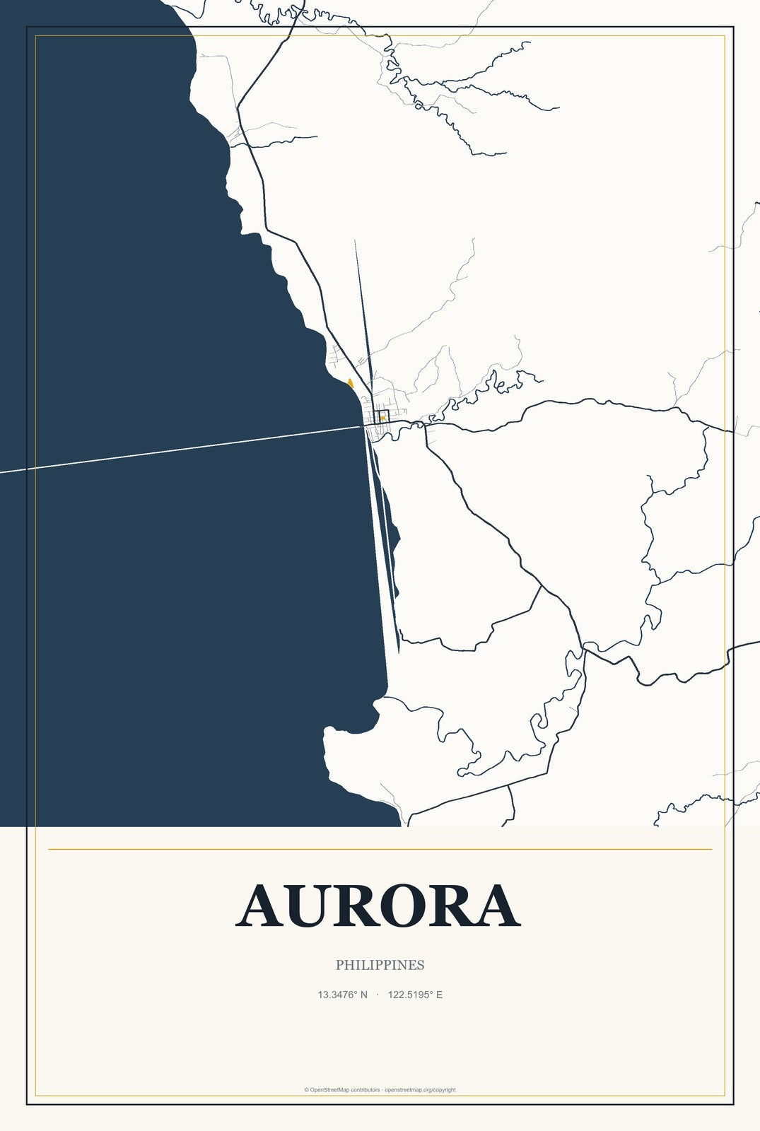 Aurora, Philippines City Map Aluminum Sign in Citrine Modern style