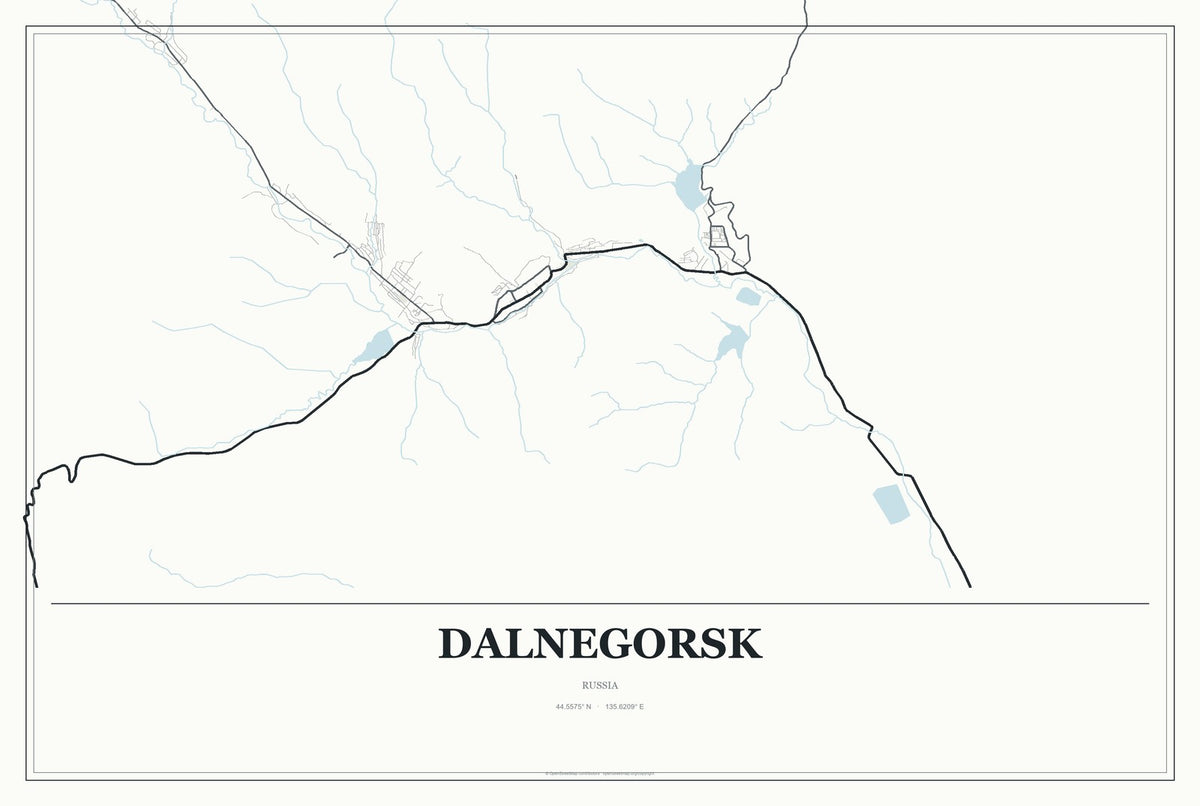 Dalnegorsk, Russia City Map Aluminum Sign in Gallery Air style