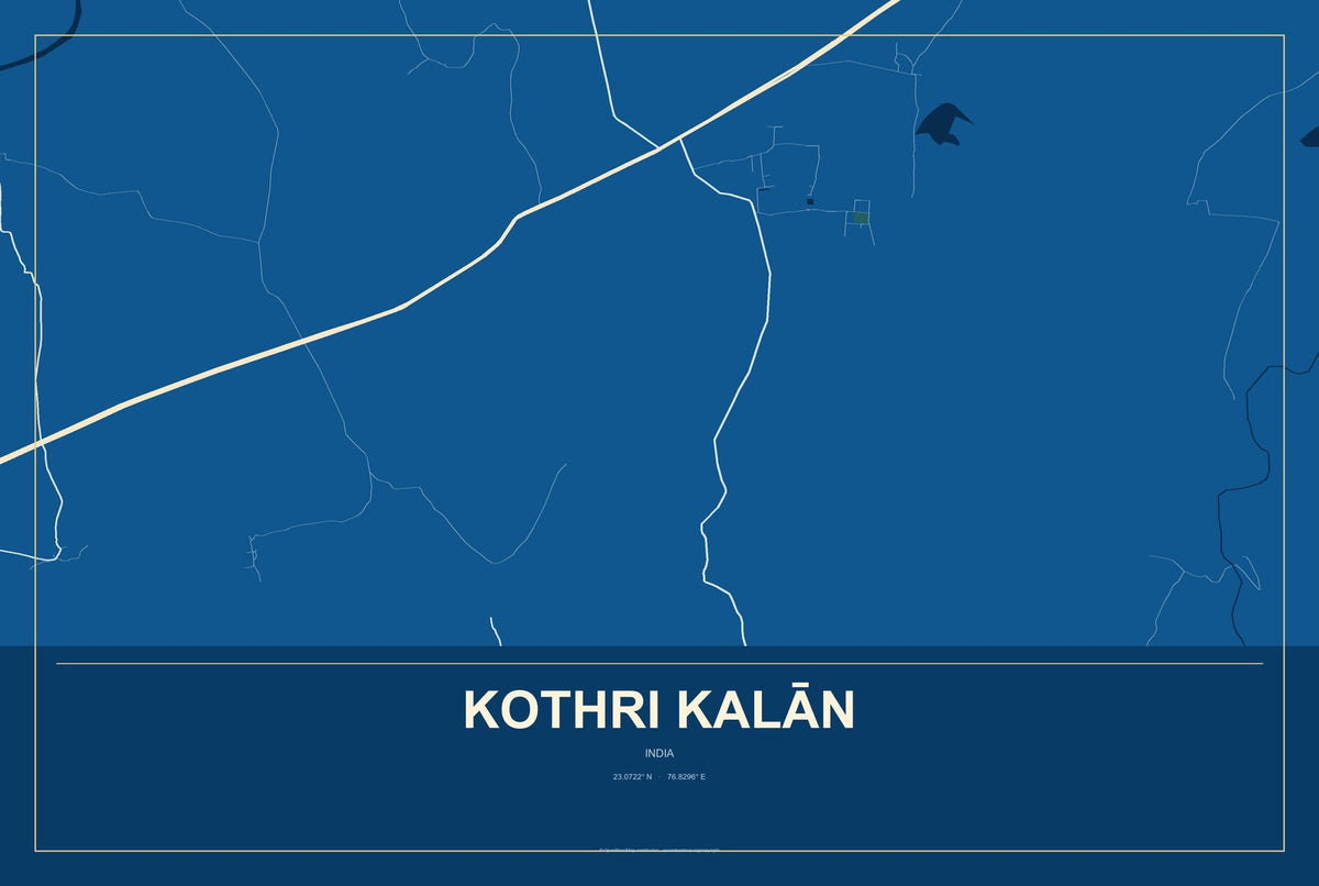 Kothri Kalān, India City Map Aluminum Sign in Harbor Cobalt style
