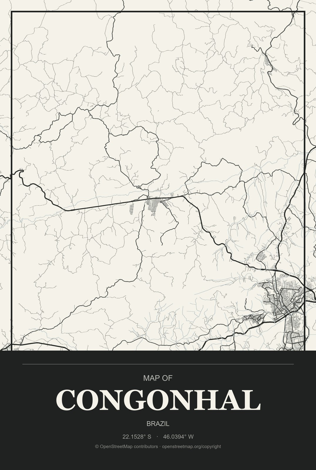 Congonhal, Brazil City Map Aluminum Sign in Museum Plaque style