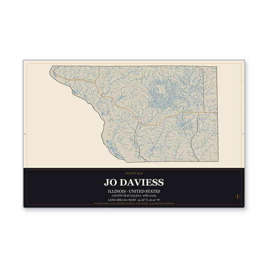 Jo Daviess County, Illinois Map Aluminum Sign in Museum Plaque style