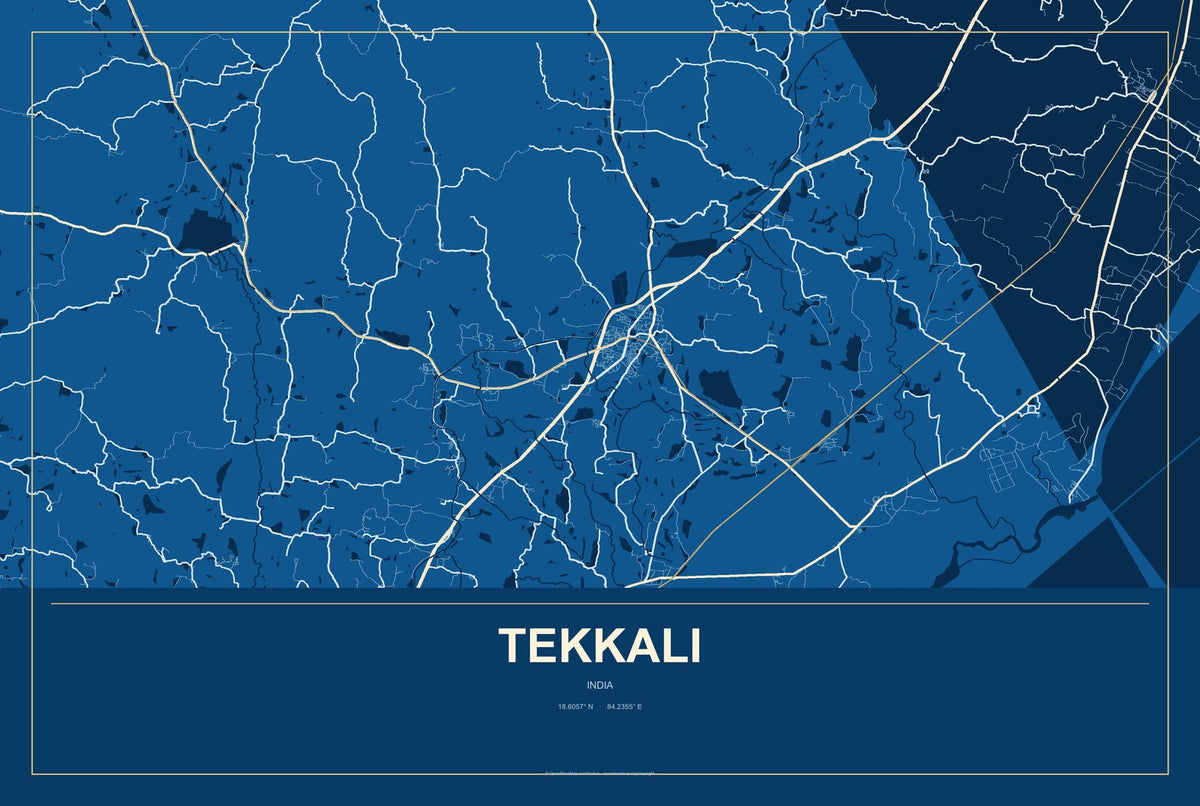 Tekkali, India City Map Aluminum Sign in Harbor Cobalt style