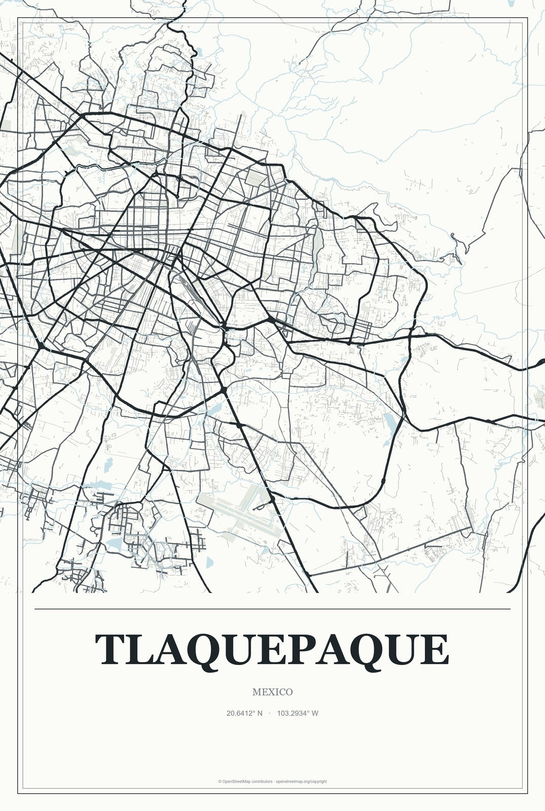 Tlaquepaque, Mexico City Map Aluminum Sign in Gallery Air style