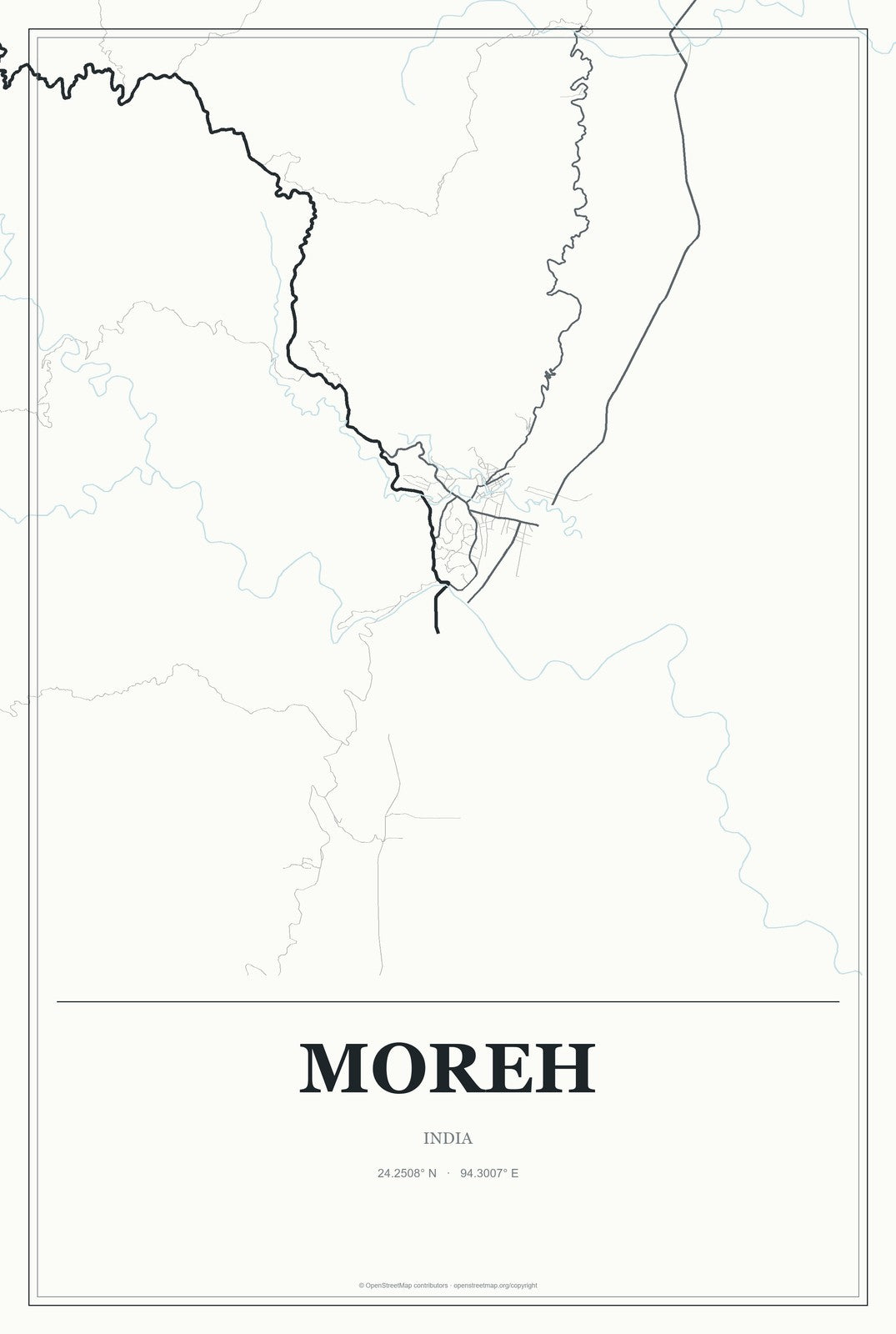 Moreh, India City Map Aluminum Sign in Gallery Air style