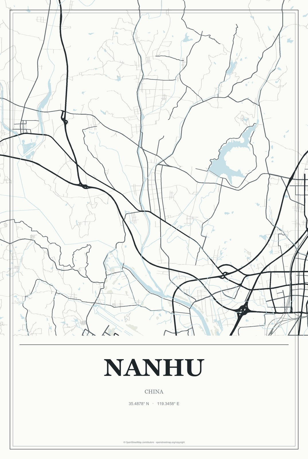 Nanhu, China City Map Aluminum Sign in Gallery Air style