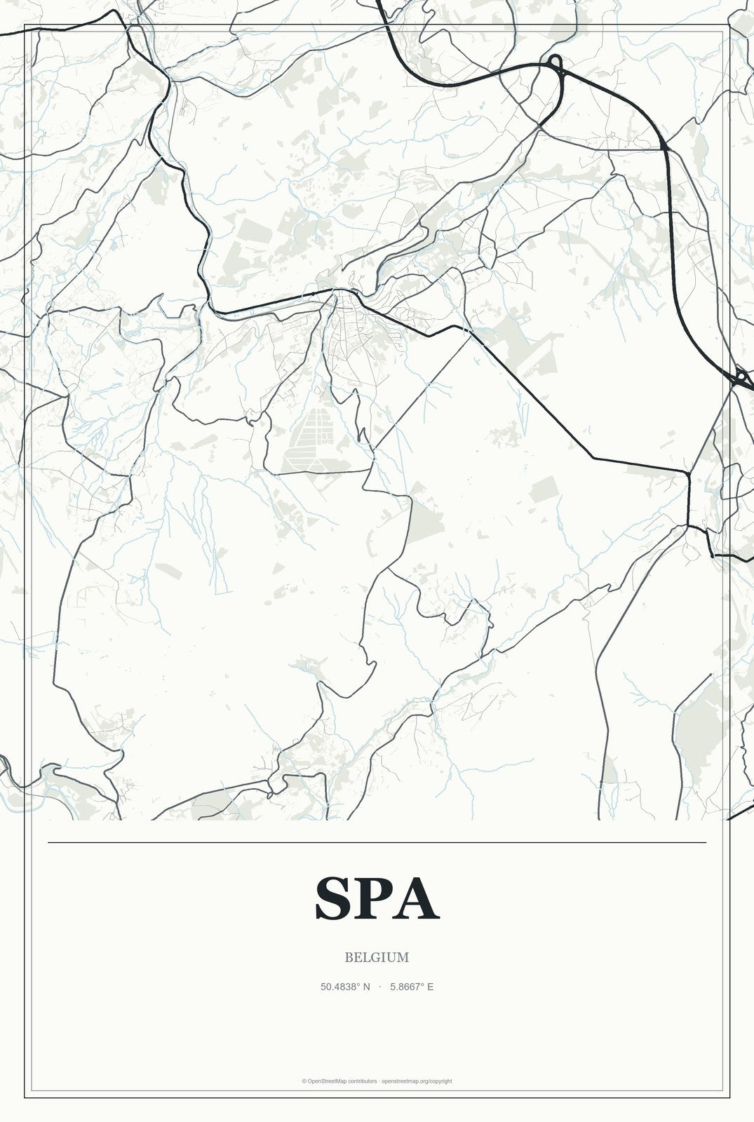 Spa, Belgium City Map Aluminum Sign in Gallery Air style