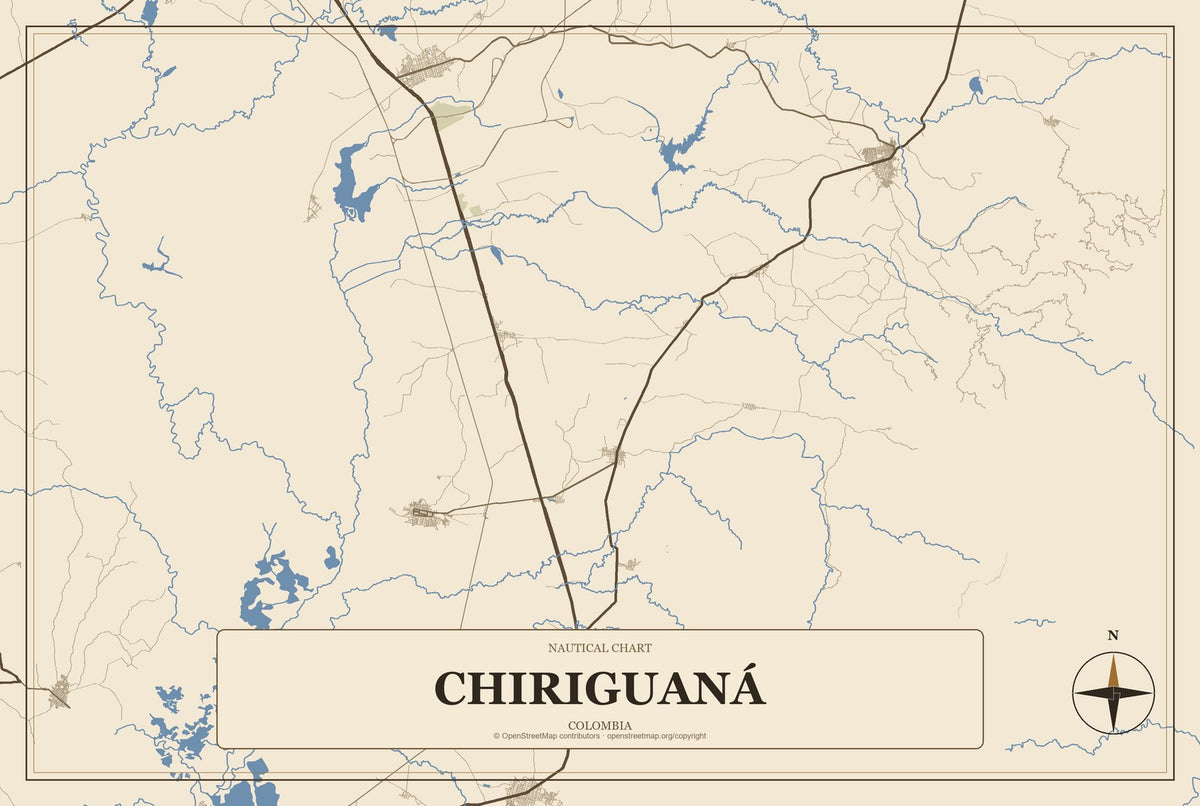 Chiriguaná, Colombia City Map Aluminum Sign in Heritage Nautical style