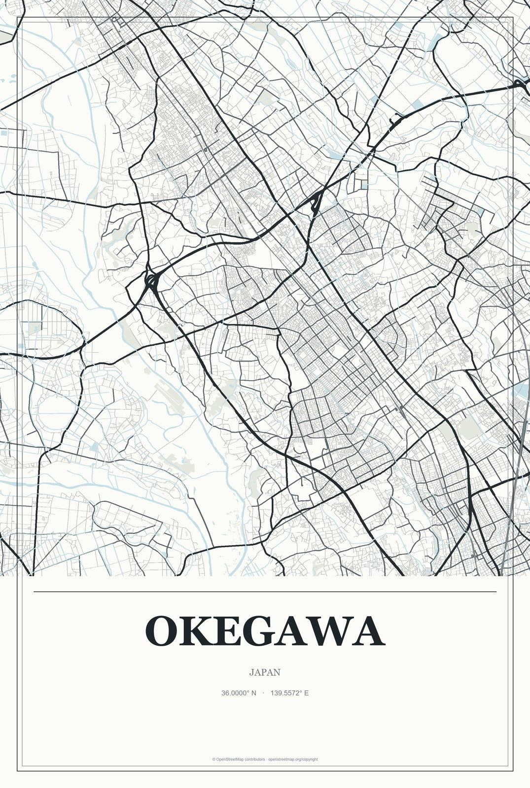Okegawa, Japan City Map Aluminum Sign in Gallery Air style