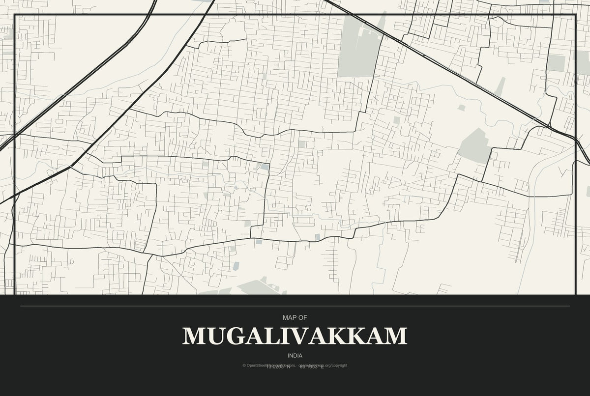 Mugalivakkam, India City Map Aluminum Sign in Museum Plaque style