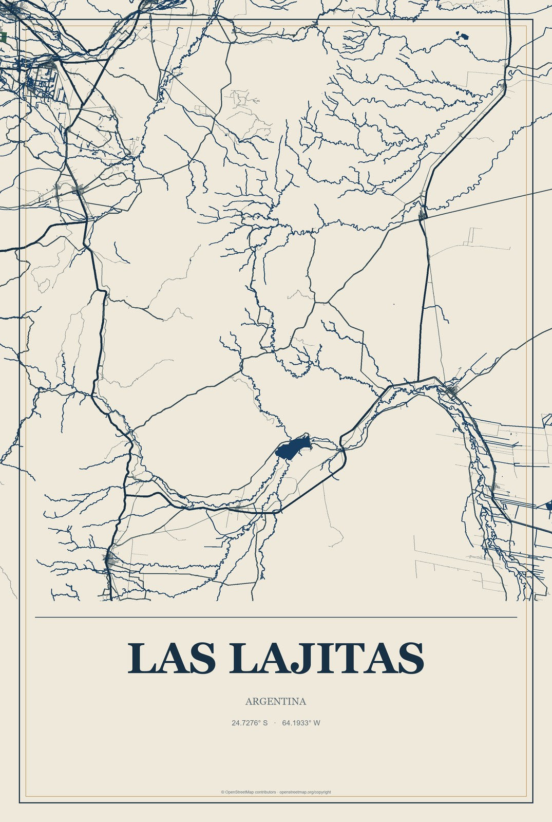 Las Lajitas, Argentina City Map Aluminum Sign in Coastal Cutout style