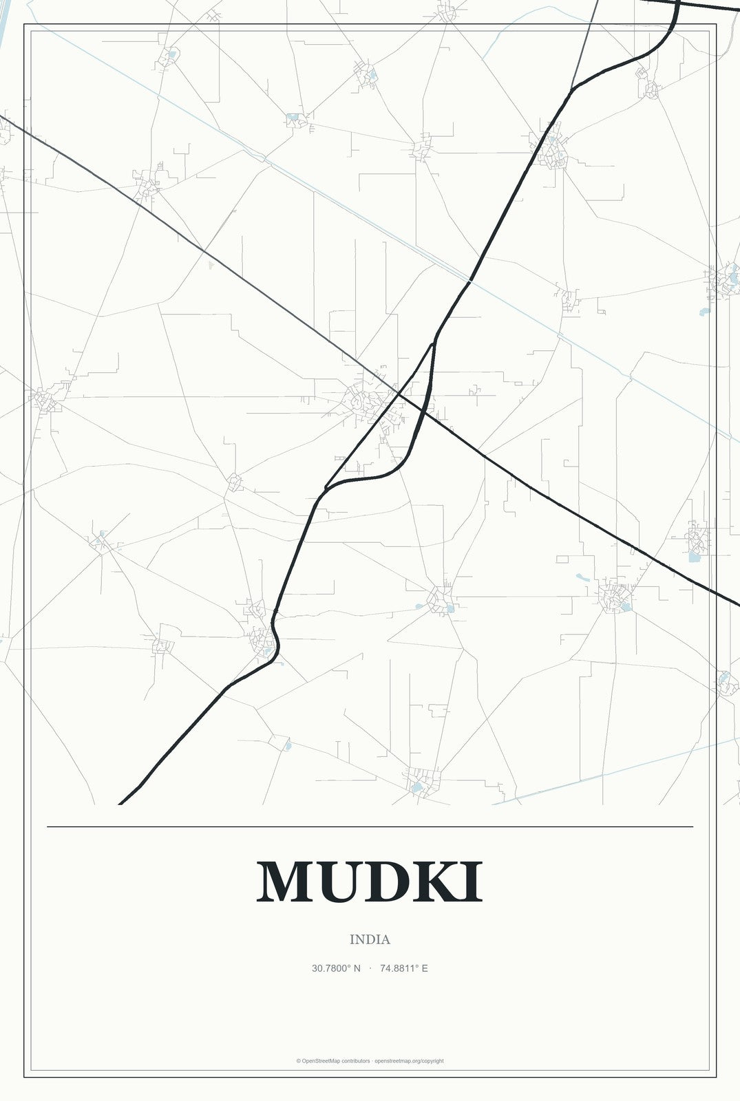 Mudki, India City Map Aluminum Sign in Gallery Air style