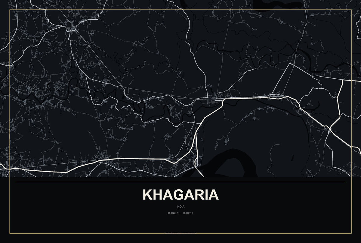 Khagaria, India City Map Aluminum Sign in Metropolitan Noir style