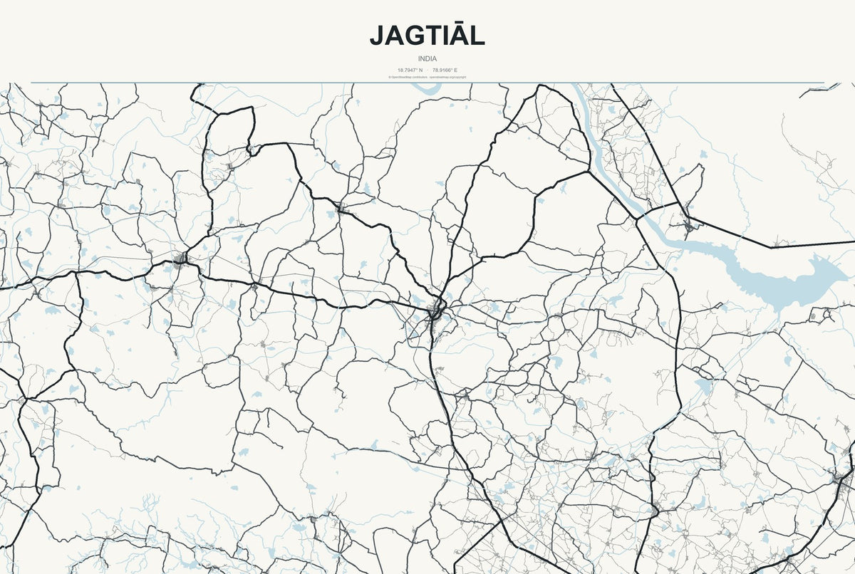 Jagtiāl, India City Map Aluminum Sign in Headline Atlas style