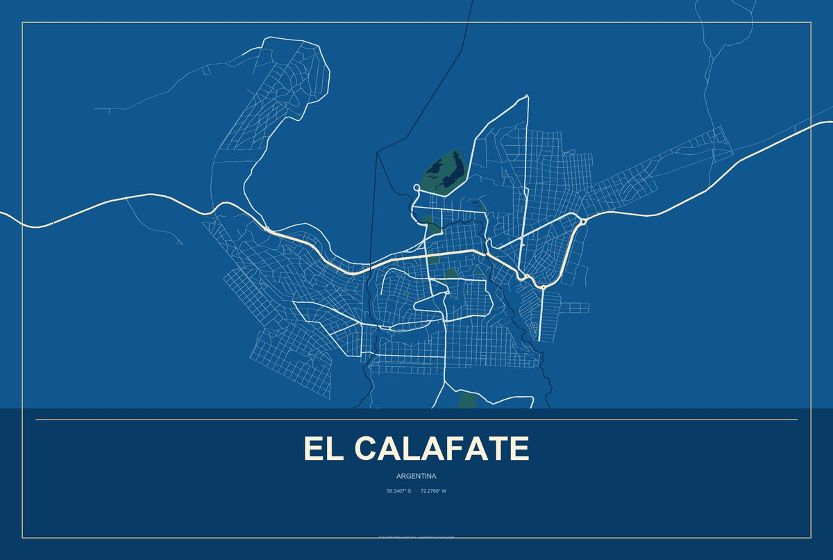 El Calafate, Argentina City Map Aluminum Sign in Harbor Cobalt style