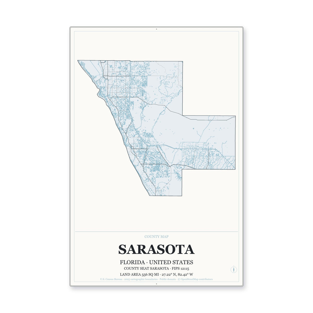 Sarasota County, Florida Map Aluminum Sign in Gallery Air style
