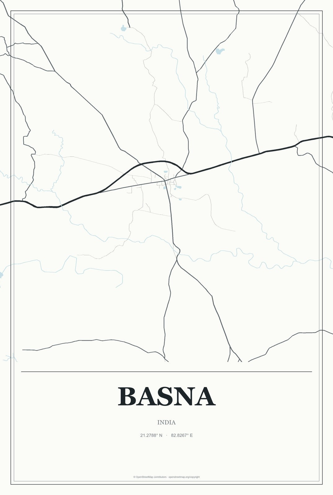 Basna, India City Map Aluminum Sign in Gallery Air style