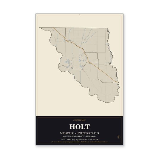 Holt County, Missouri Map Aluminum Sign in Museum Plaque style