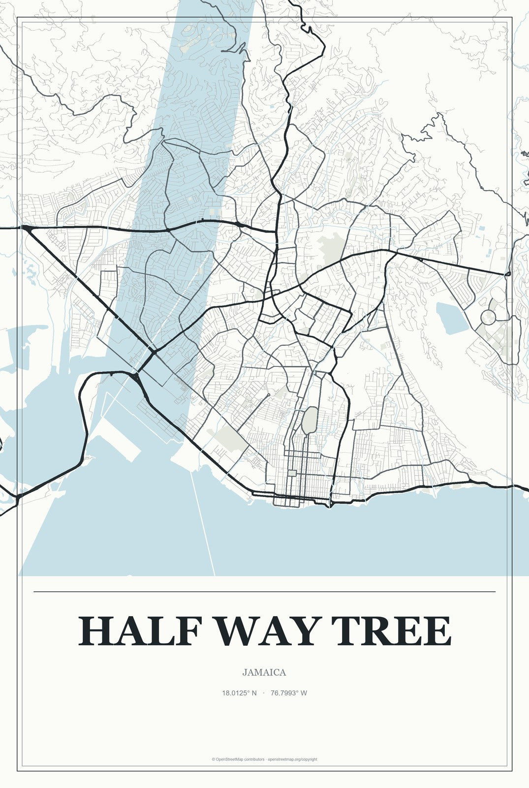 Half Way Tree, Jamaica City Map Aluminum Sign in Gallery Air style