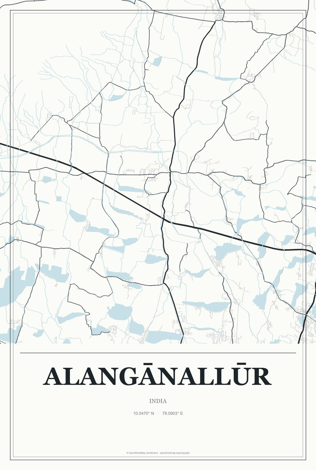 Alangānallūr, India City Map Aluminum Sign in Gallery Air style