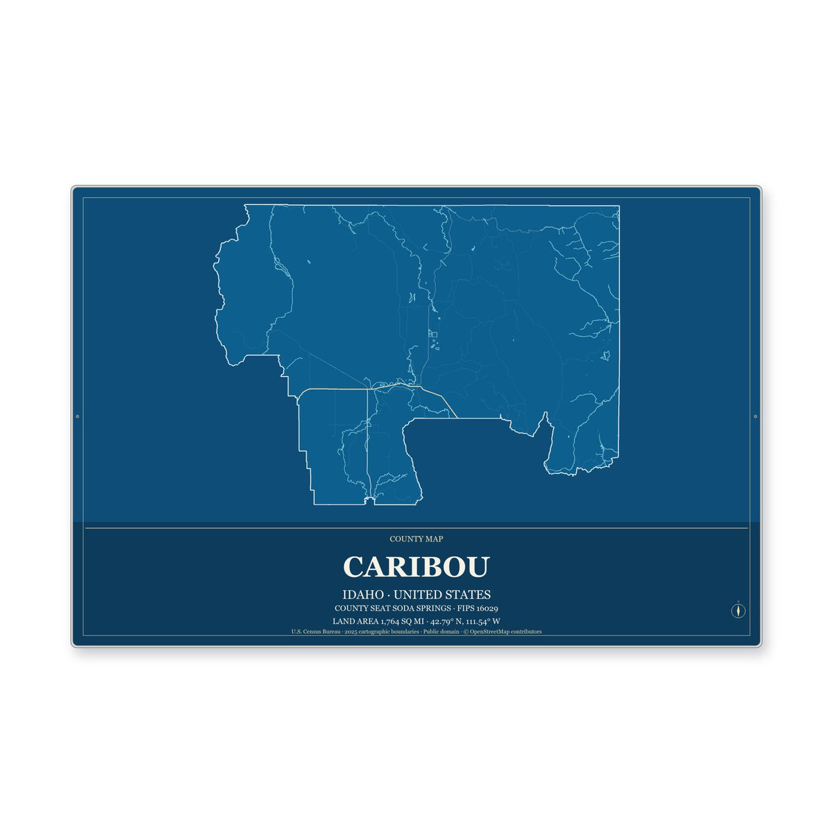 Caribou County, Idaho Map Aluminum Sign in Harbor Cobalt style