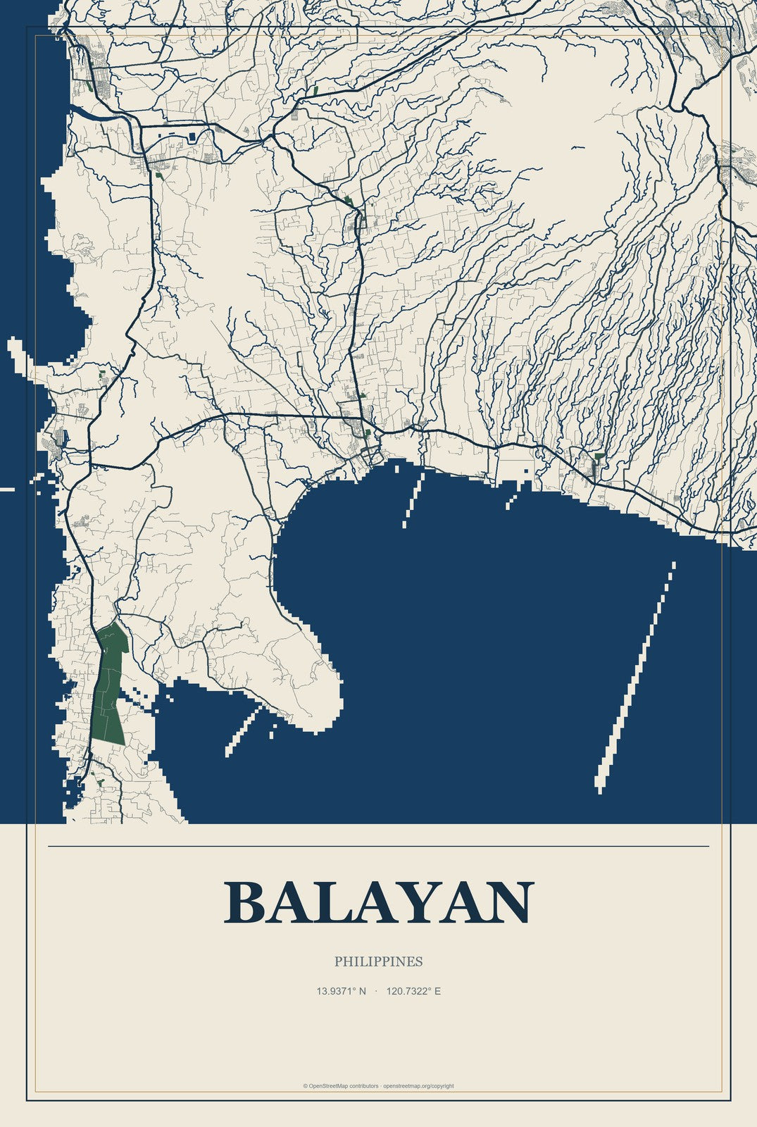 Balayan, Philippines City Map Aluminum Sign in Coastal Cutout style