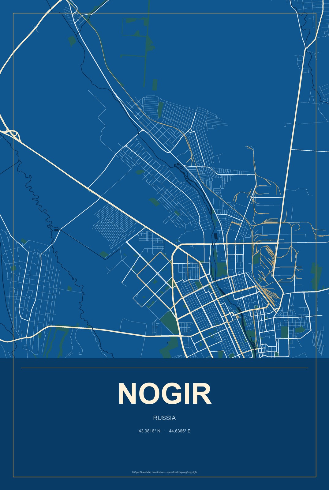 Nogir, Russia City Map Aluminum Sign in Harbor Cobalt style