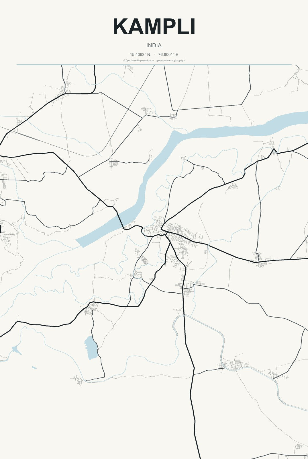 Kampli, India City Map Aluminum Sign in Headline Atlas style