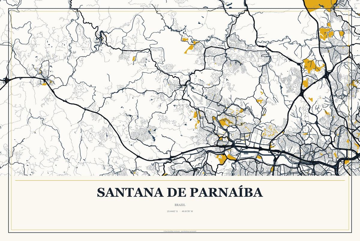 Santana de Parnaíba, Brazil City Map Aluminum Sign in Citrine Modern style