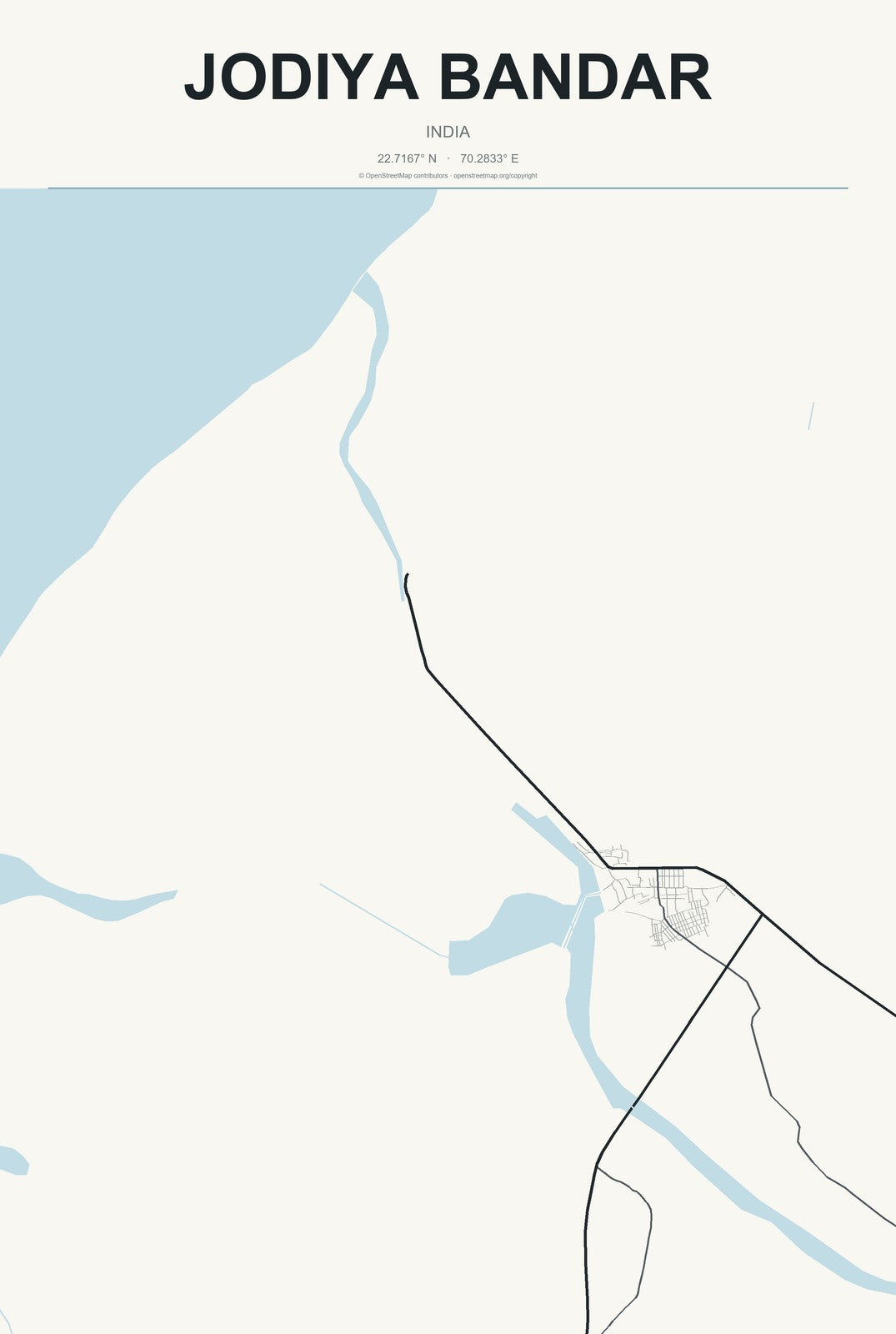 Jodiya Bandar, India City Map Aluminum Sign in Headline Atlas style