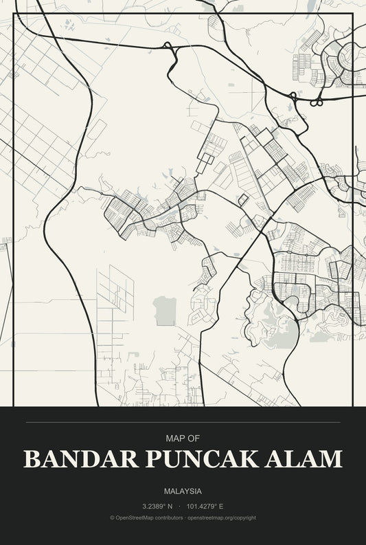 Bandar Puncak Alam, Malaysia City Map Aluminum Sign in Museum Plaque style