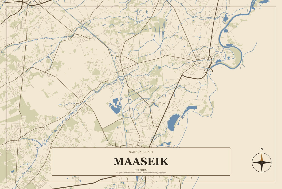 Maaseik, Belgium City Map Aluminum Sign in Heritage Nautical style