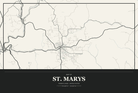 St. Marys, Pennsylvania City Map Aluminum Sign in Museum Plaque style