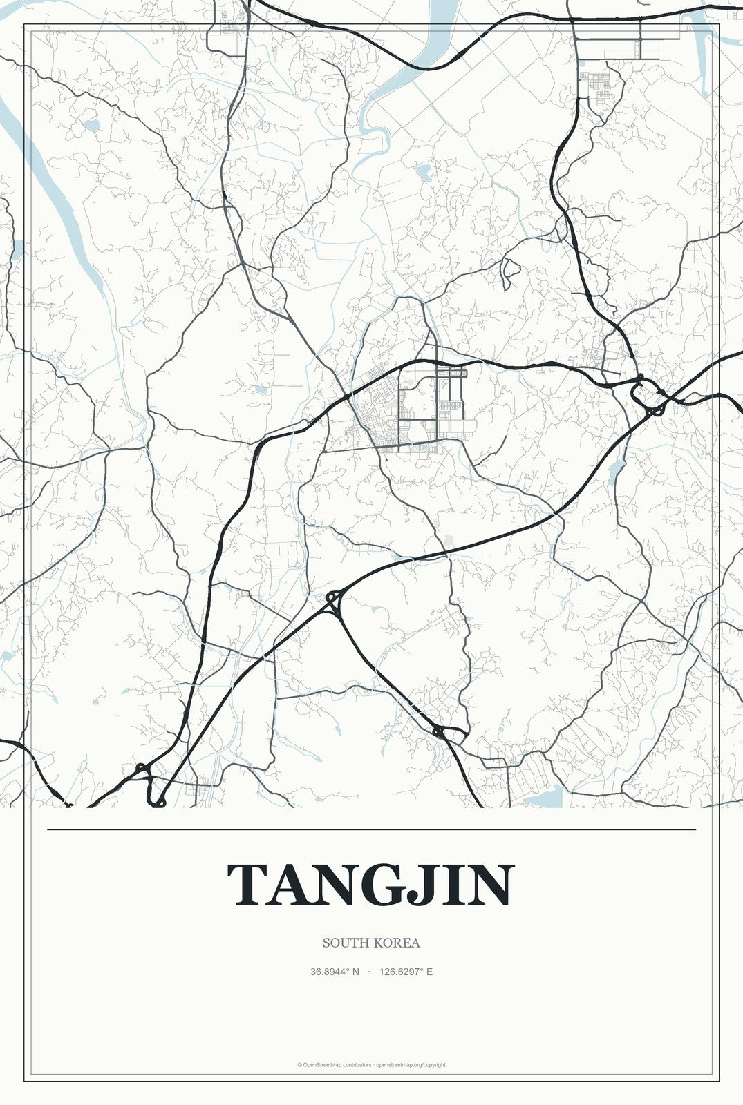 Tangjin, South Korea City Map Aluminum Sign in Gallery Air style