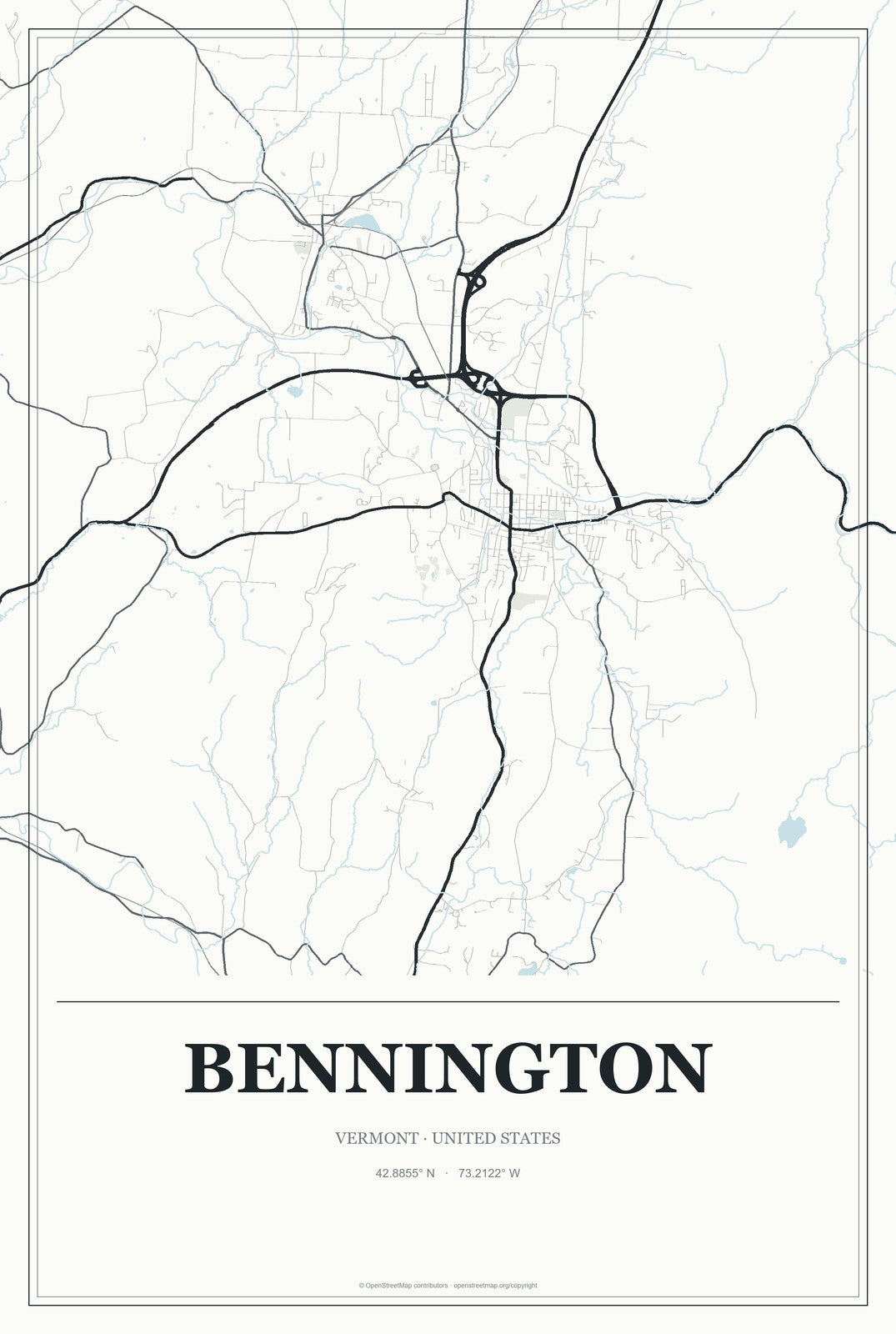 Bennington, Vermont City Map Aluminum Sign in Gallery Air style