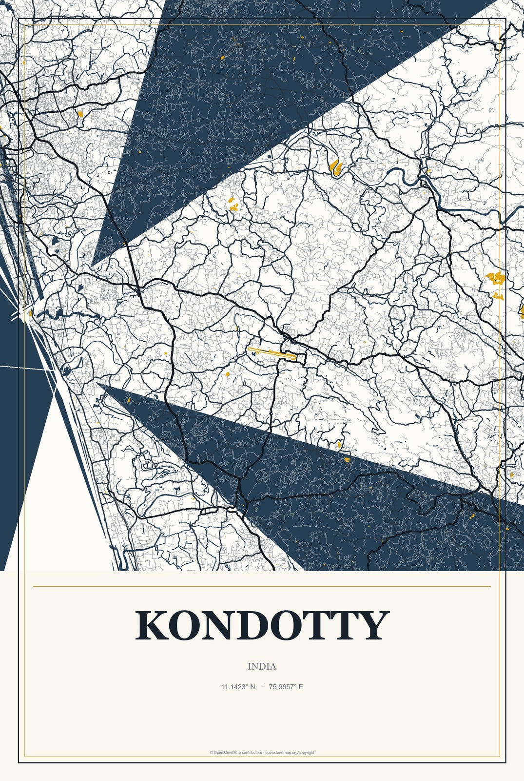 Kondotty, India City Map Aluminum Sign in Citrine Modern style
