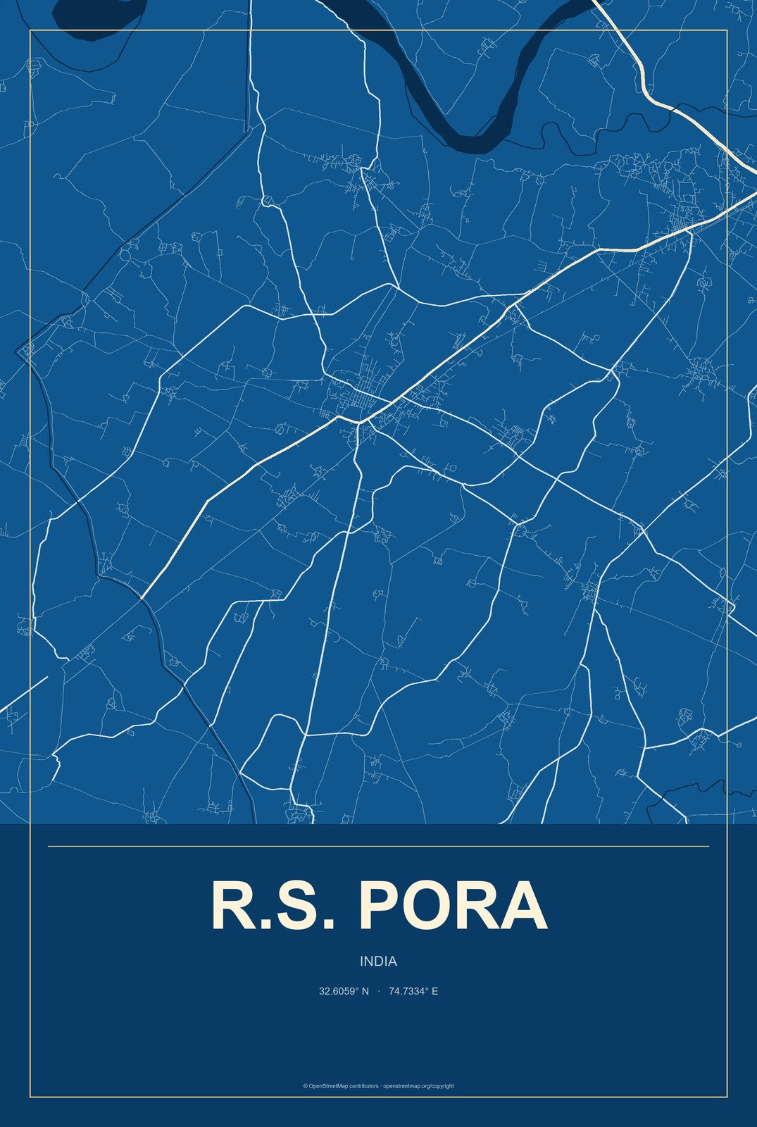 R.S. Pora, India City Map Aluminum Sign in Harbor Cobalt style