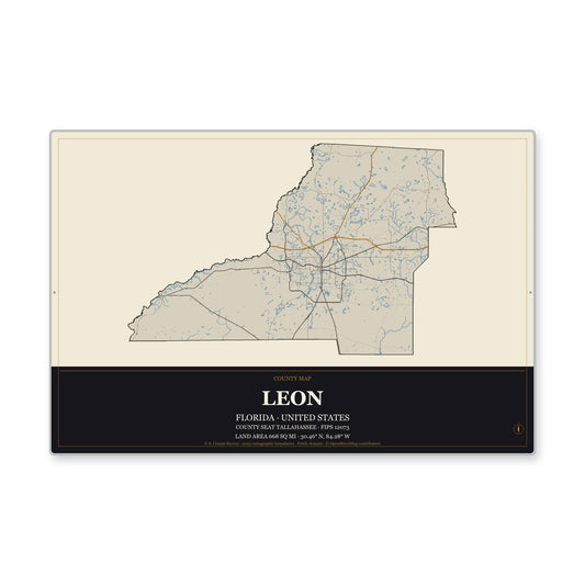 Leon County, Florida Map Aluminum Sign in Museum Plaque style