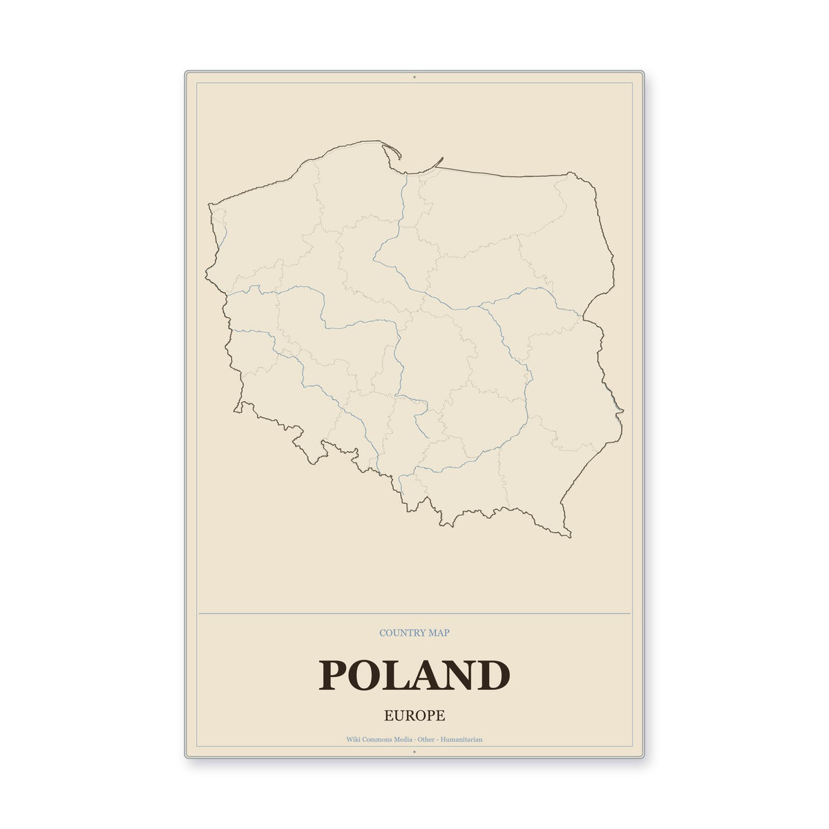 Poland Country Map Aluminum Sign in Heritage Nautical style