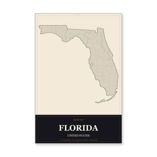 Florida state map aluminum sign in Museum Plaque style