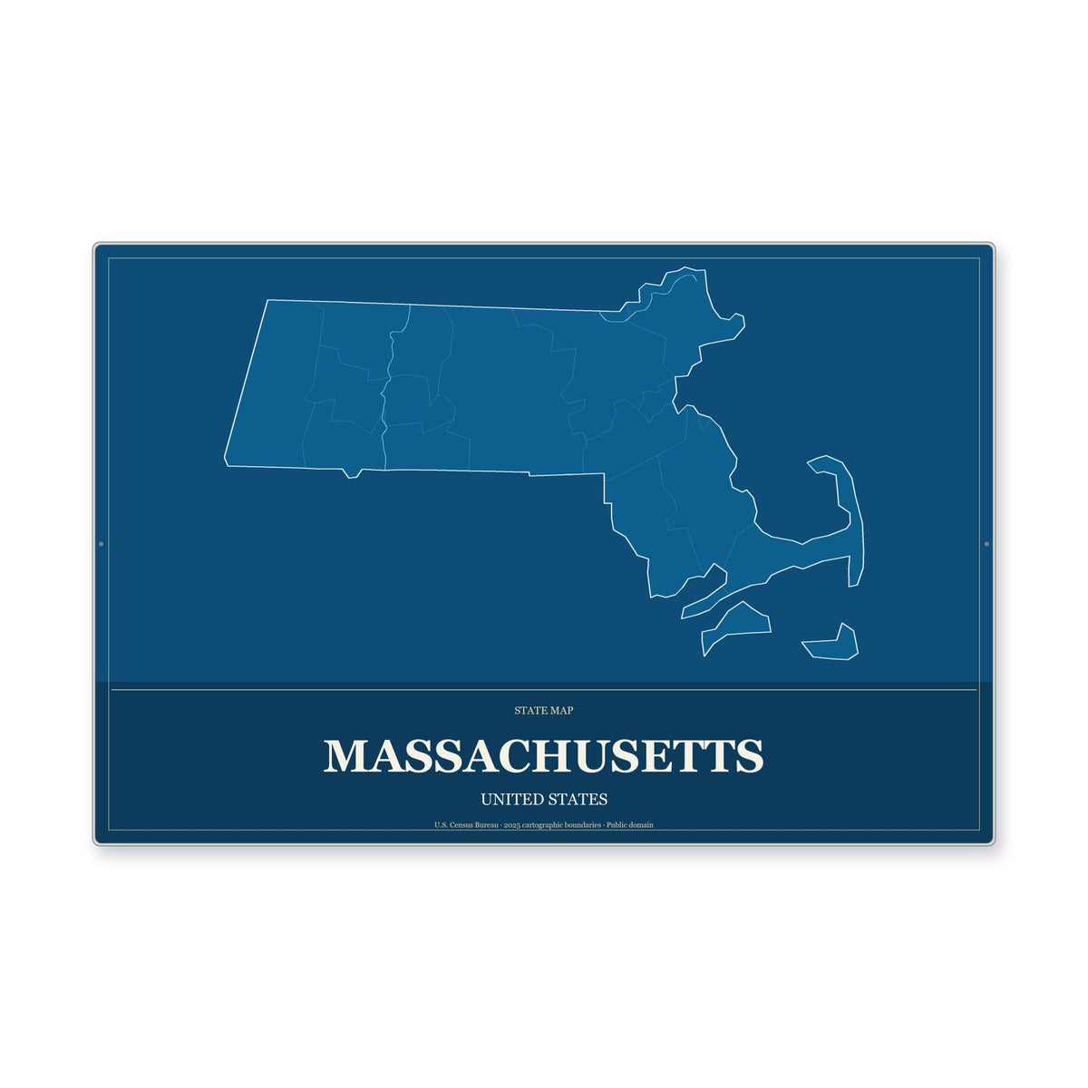 Massachusetts state map aluminum sign in Harbor Cobalt style