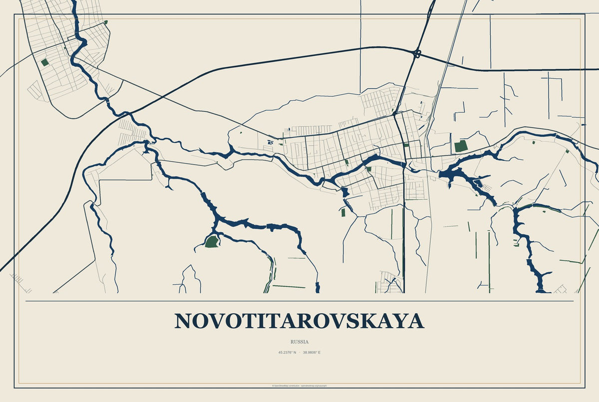 Novotitarovskaya, Russia City Map Aluminum Sign in Coastal Cutout style