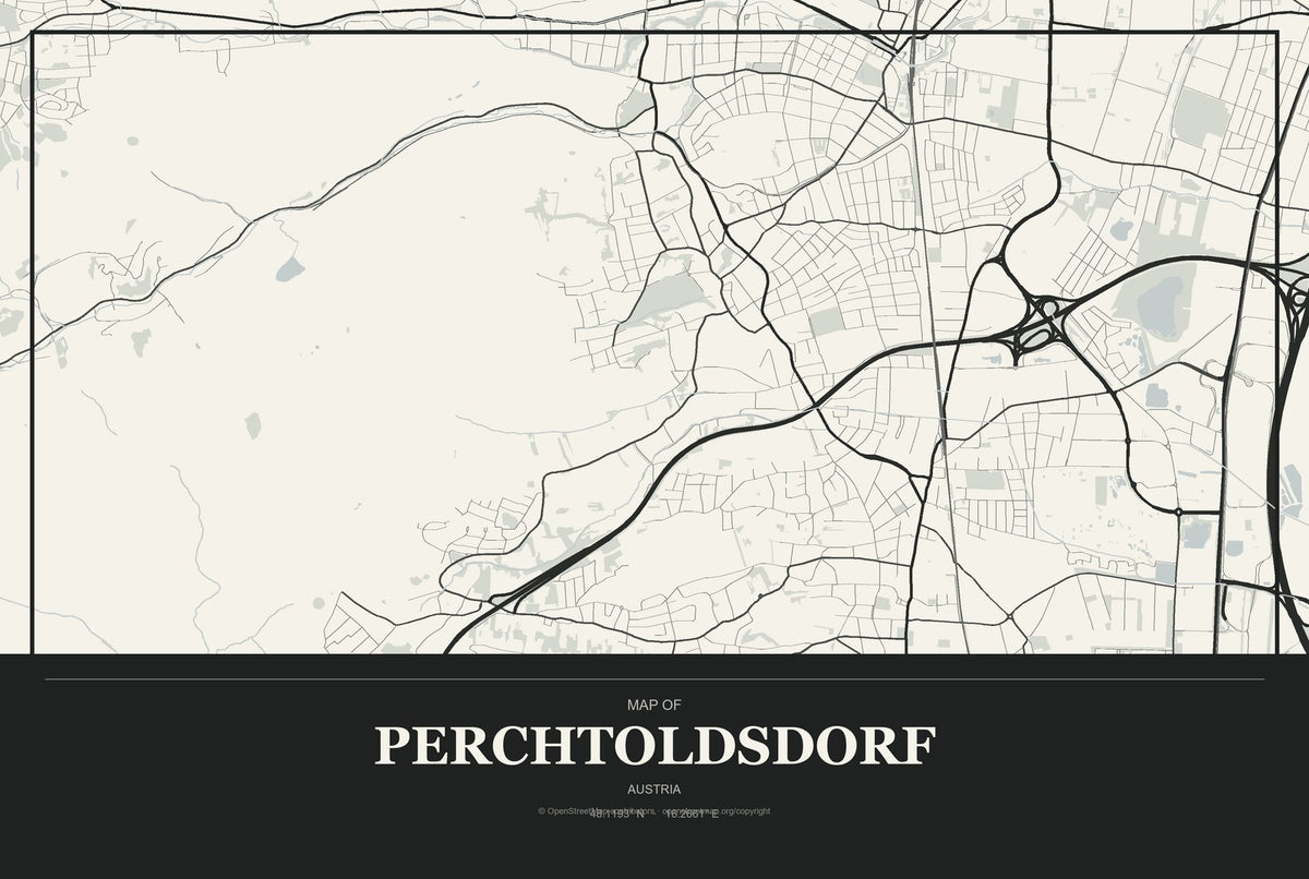 Perchtoldsdorf, Austria City Map Aluminum Sign in Museum Plaque style