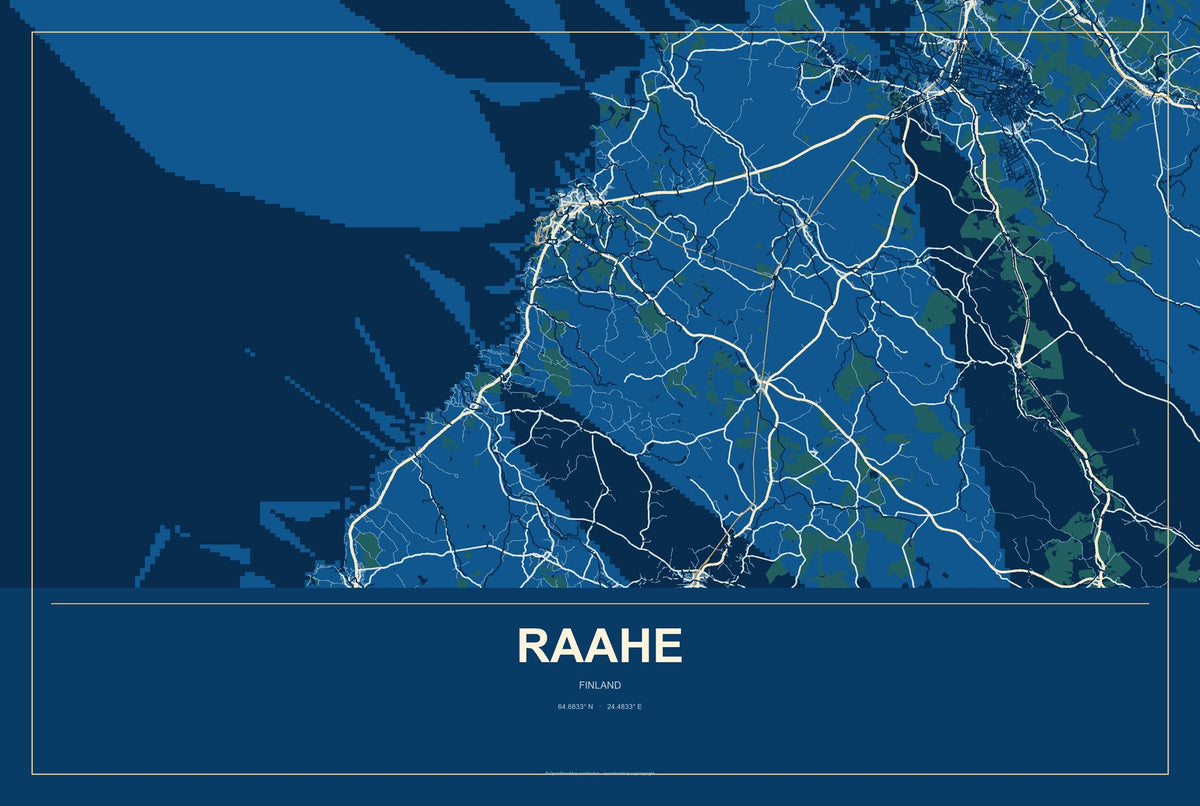 Raahe, Finland City Map Aluminum Sign in Harbor Cobalt style