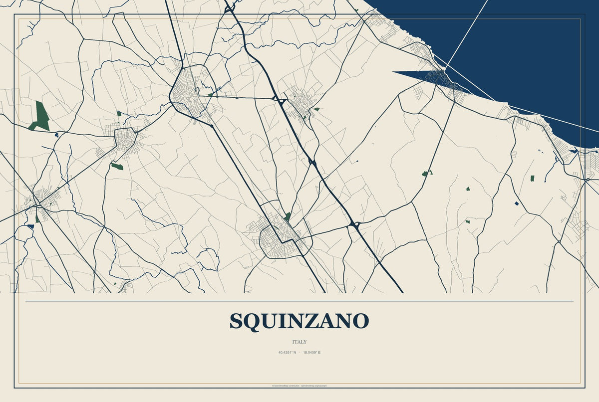 Squinzano, Italy City Map Aluminum Sign in Coastal Cutout style